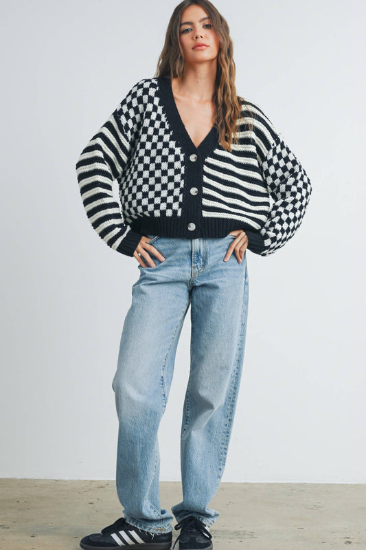 Melaine OVERSIZED BUTTON DOWN CHECKERED STRIPE CARDIGAN