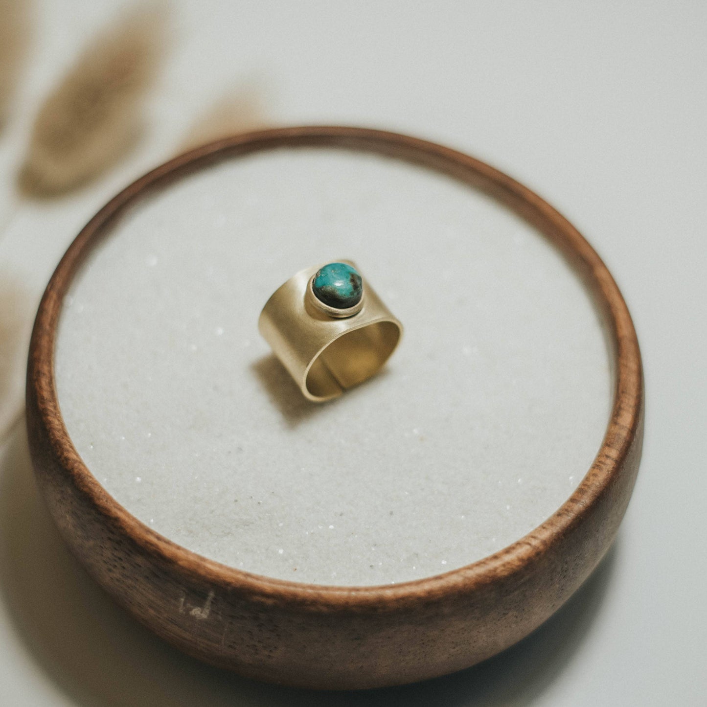 Nile Adjustable Solid Brass Single Stone Ring with Turquoise by Commonform