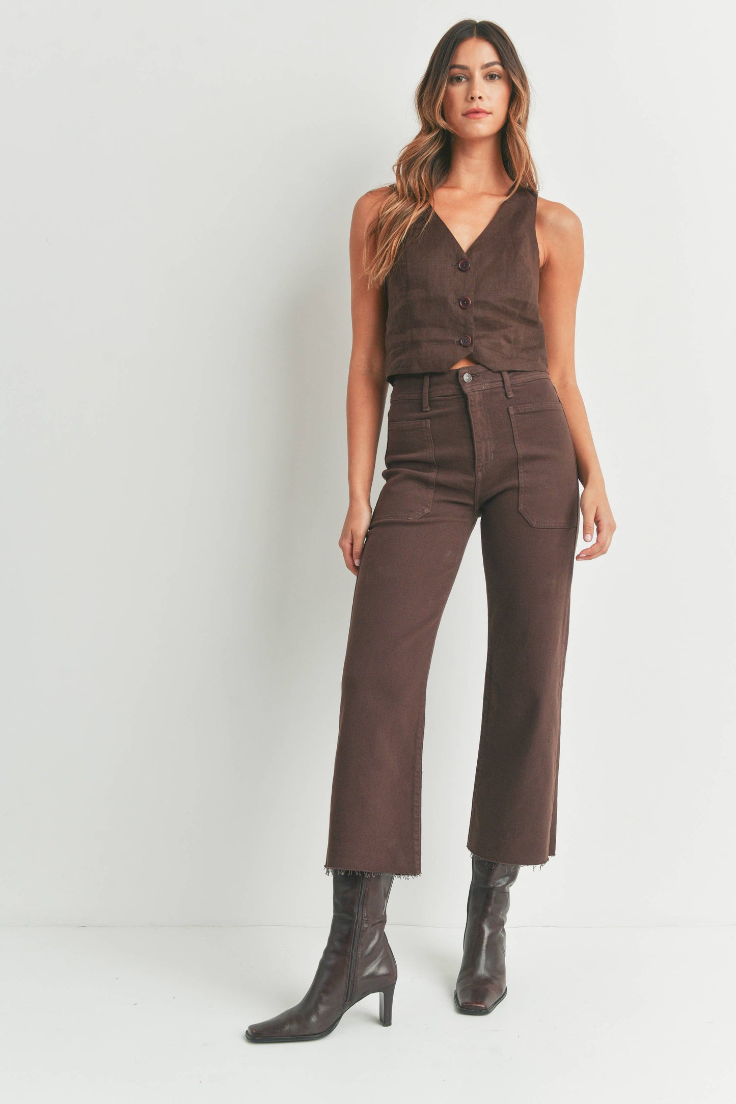 Just Black Denim - High Rise Utility Wide Leg Espresso BP353J