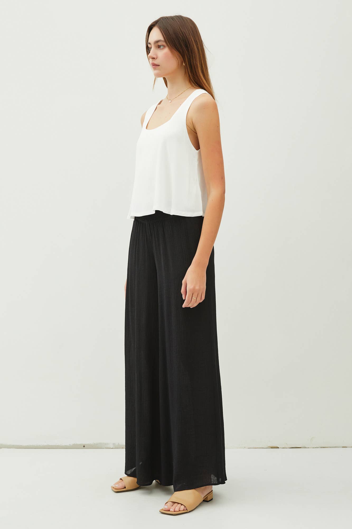 Tess - RAYON FLOWY SQUARE NECK CROP TANK TOP by Be Cool