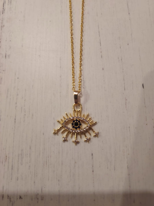 Gold filled chain with evil eye charm