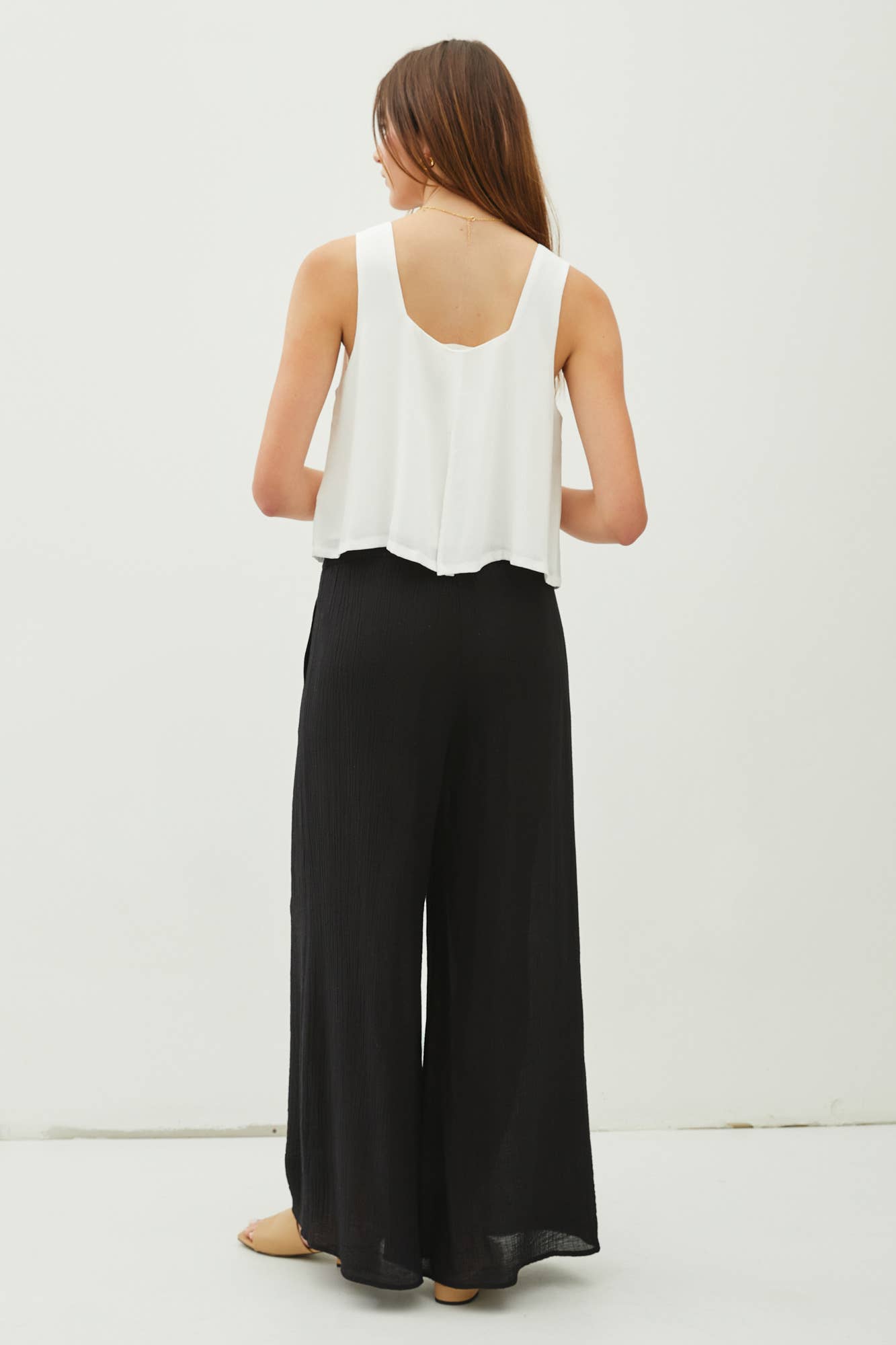 Tess - RAYON FLOWY SQUARE NECK CROP TANK TOP by Be Cool