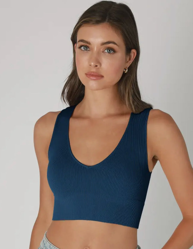 Nikibiki - Plunge V-neck Ribbed Crop Top