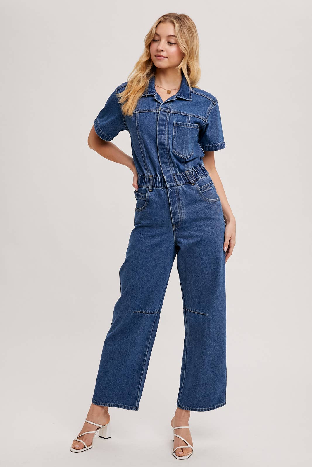 Jo - Denim Button Front Carpenter Jumpsuit