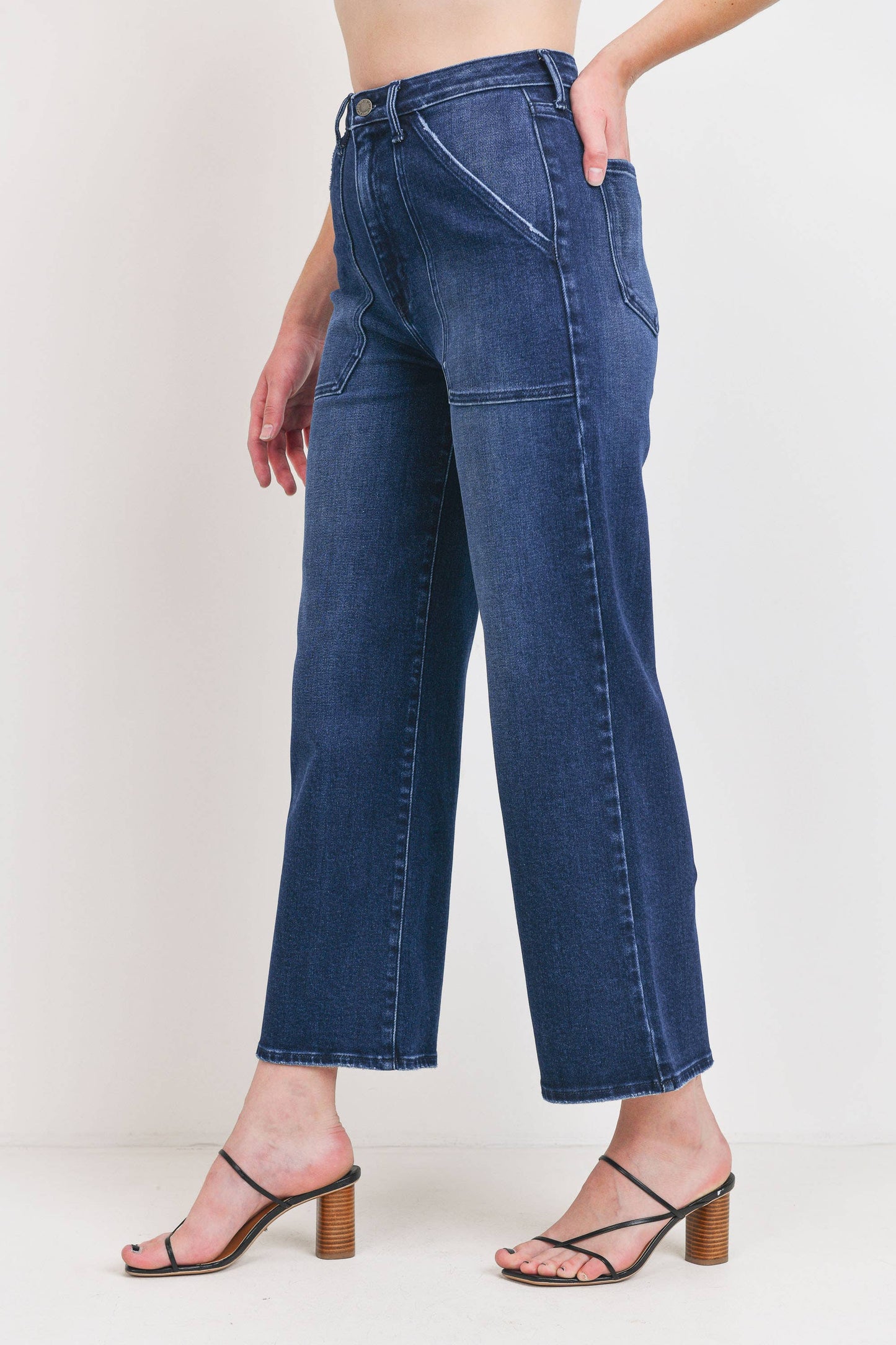 Just Black Denim- HR Cargo Pocket Wide Leg Dk BP339J