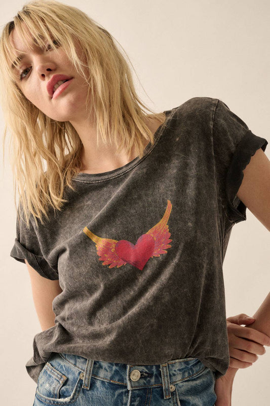 Winged Heart Vintage-Wash Graphic Tee