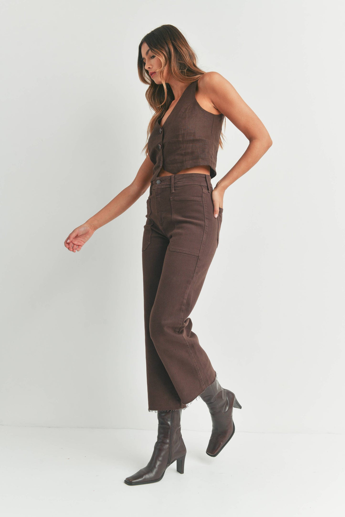 Just Black Denim - High Rise Utility Wide Leg Espresso BP353J