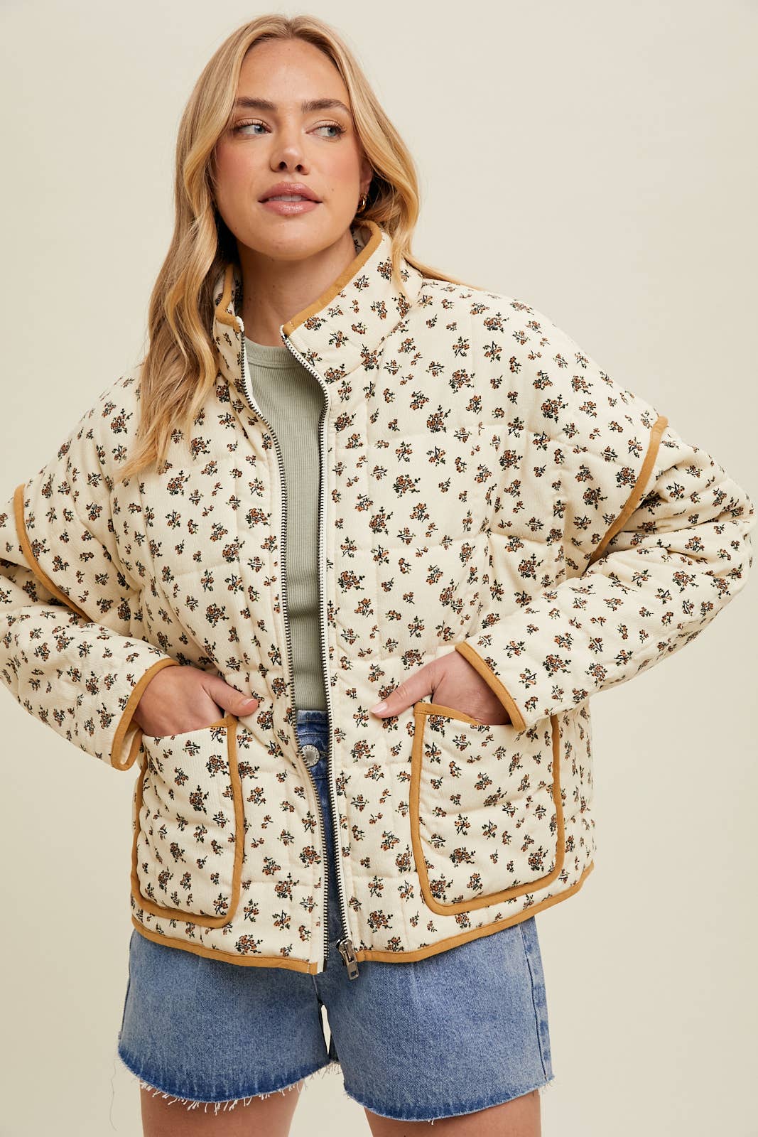 Gabby FLORAL JACKET WITH PIPING DETAIL