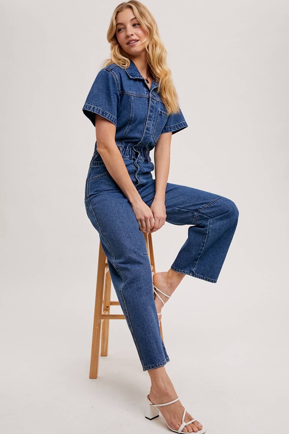 Jo - Denim Button Front Carpenter Jumpsuit