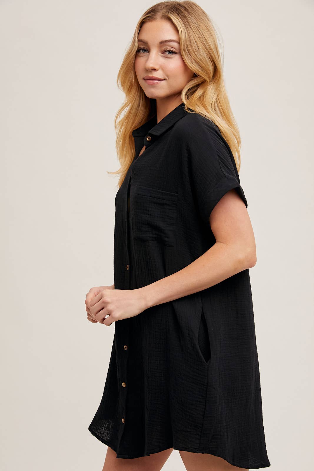 Betsy - BUTTON UP SHIRT DRESS WITH POCKET - Bluivy