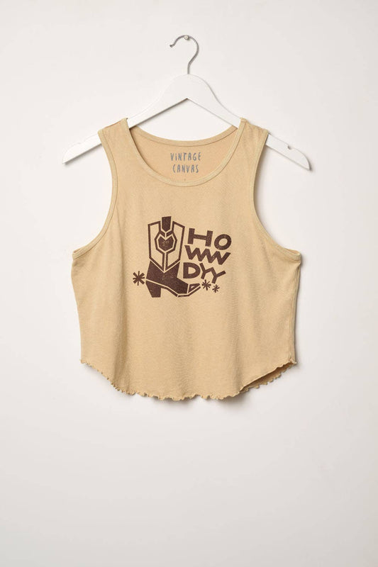 Howdy Cowboy Boot Vintage-Wash Graphic Tank Top