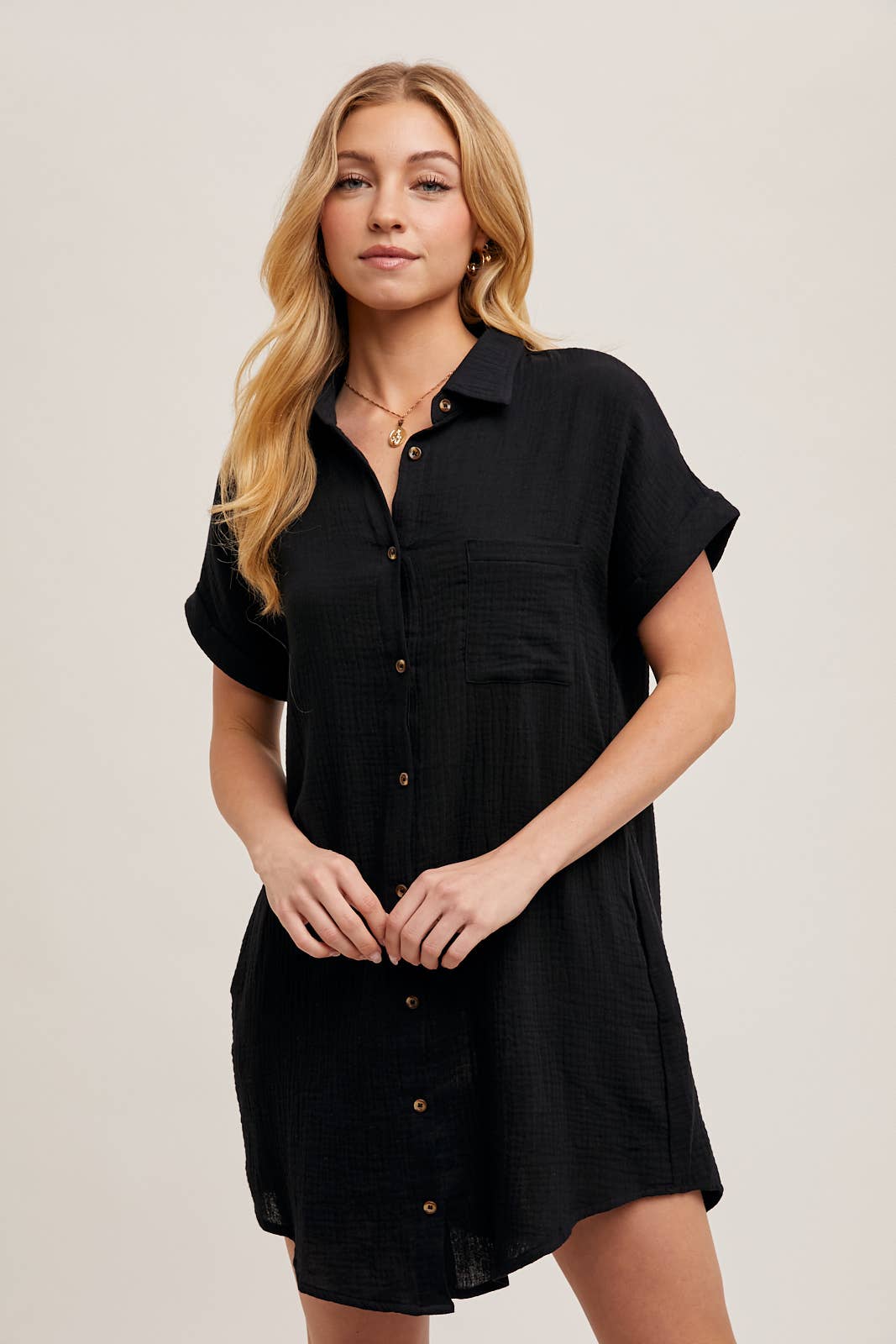 Betsy - BUTTON UP SHIRT DRESS WITH POCKET - Bluivy