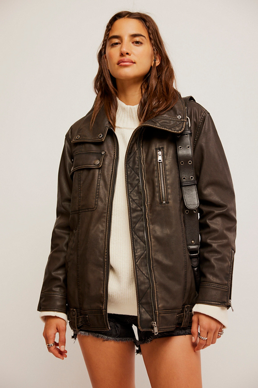 Free People Buckle Up Vegan Leather Jacket