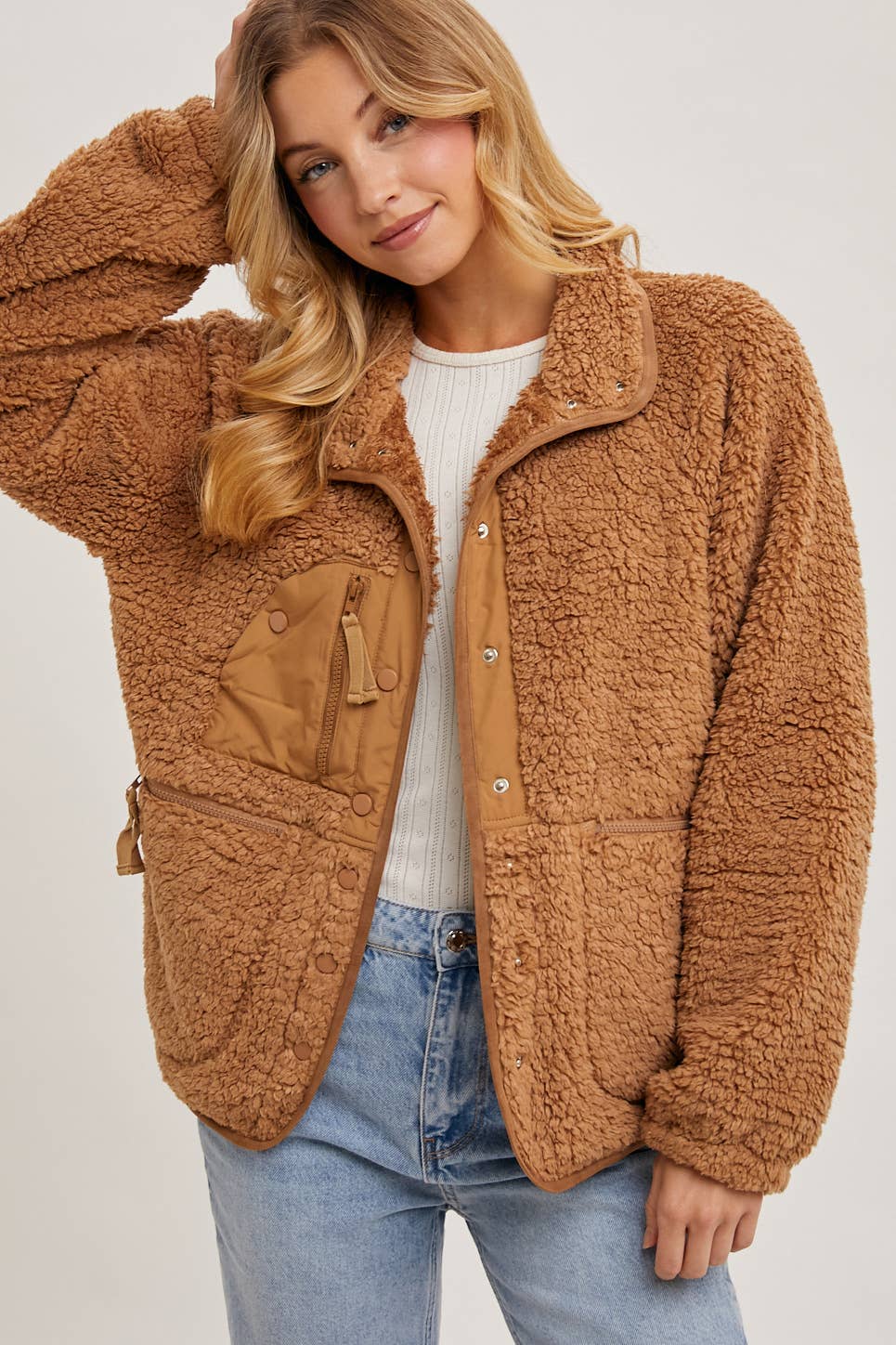 Camila - BUTTON DOWN FLEECE SHERPA JACKET