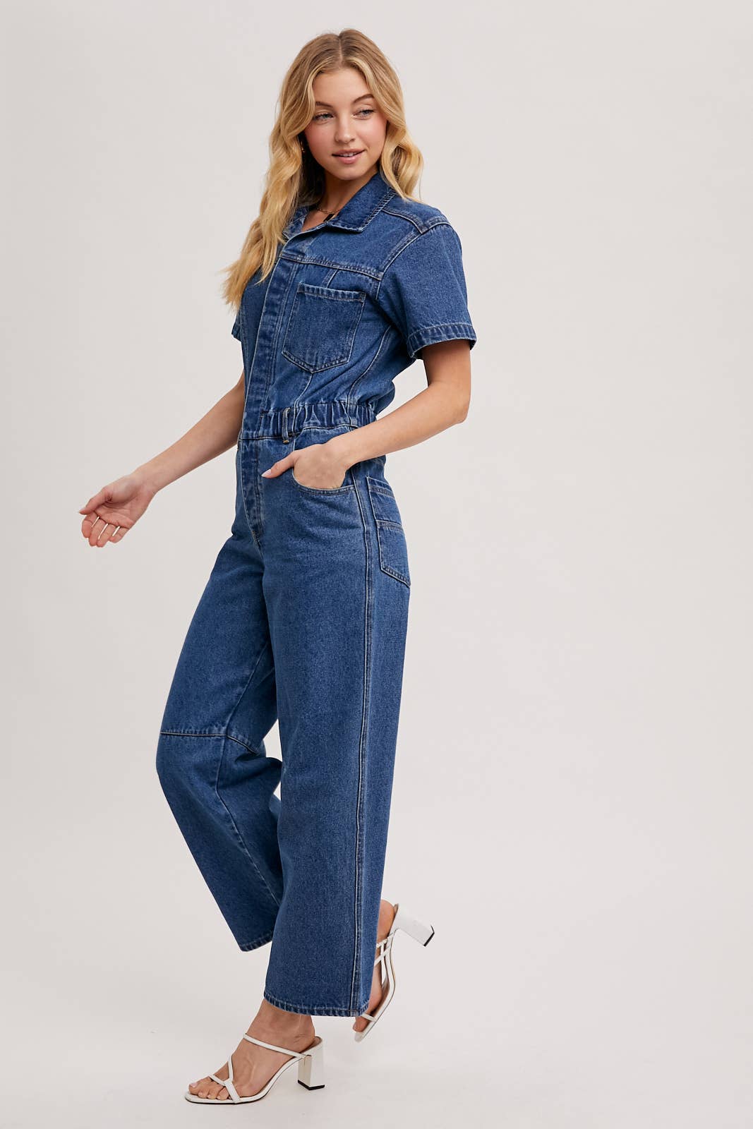 Jo - Denim Button Front Carpenter Jumpsuit