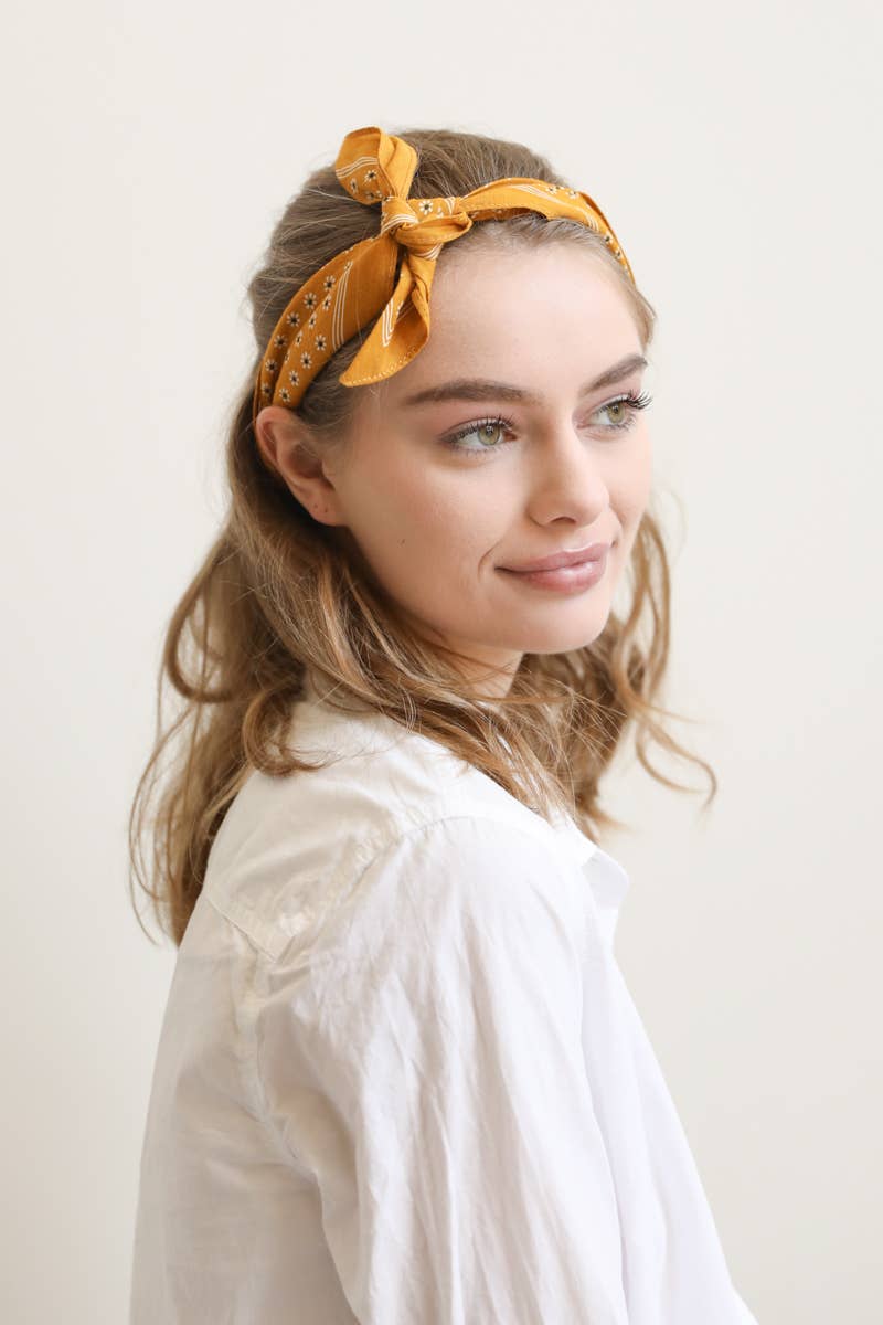 Cotton Daisy Bandana in Black, Rose, Yellow and Rust 🌼