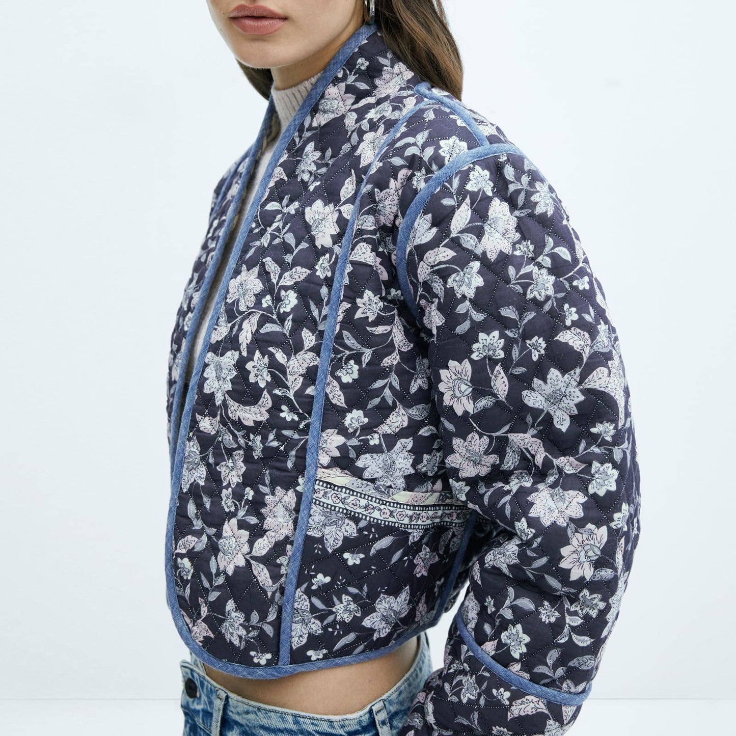 Reece - Chic Floral Quilted Cropped Jacket