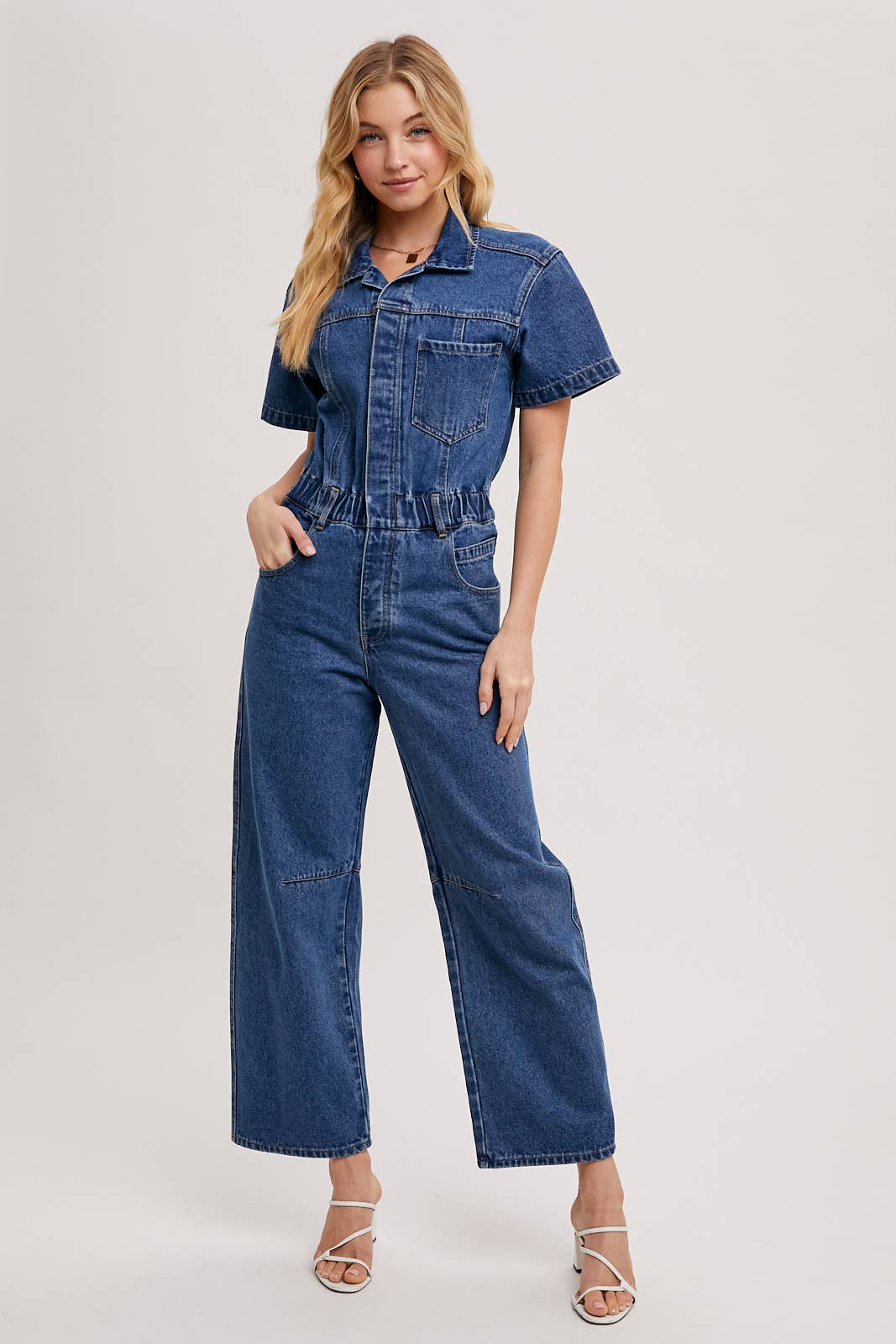 Jo - Denim Button Front Carpenter Jumpsuit