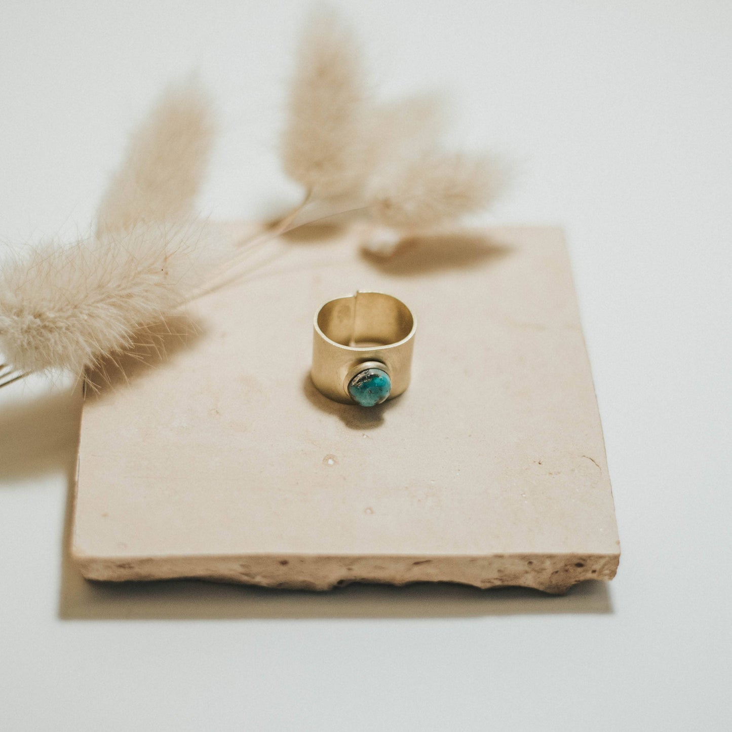 Nile Adjustable Solid Brass Single Stone Ring with Turquoise by Commonform