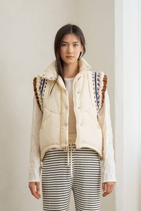 Penny - Elegant Embroidered Puffer Vest