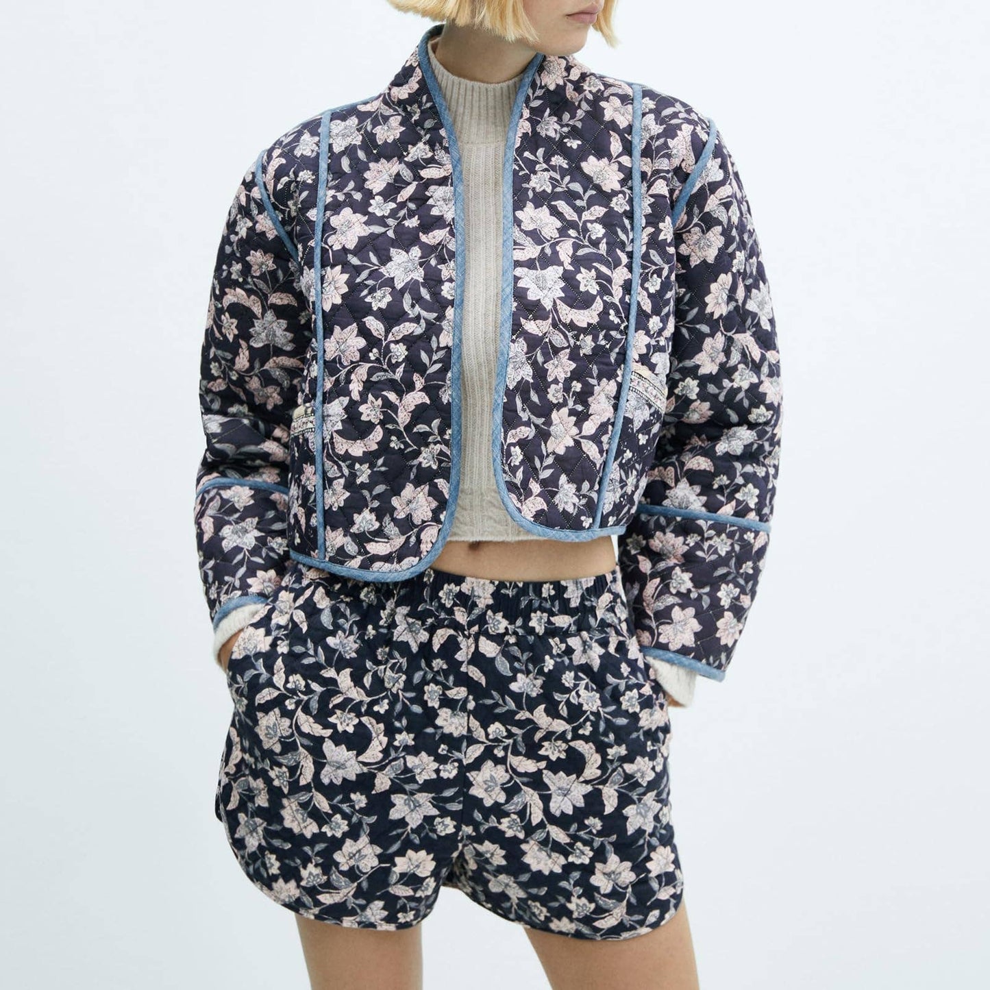 Reece - Chic Floral Quilted Cropped Jacket