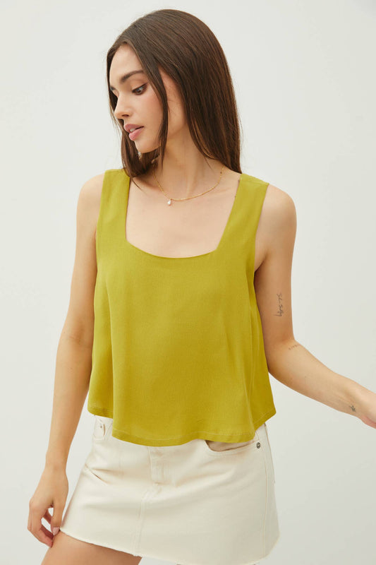 Tess - RAYON FLOWY SQUARE NECK CROP TANK TOP by Be Cool