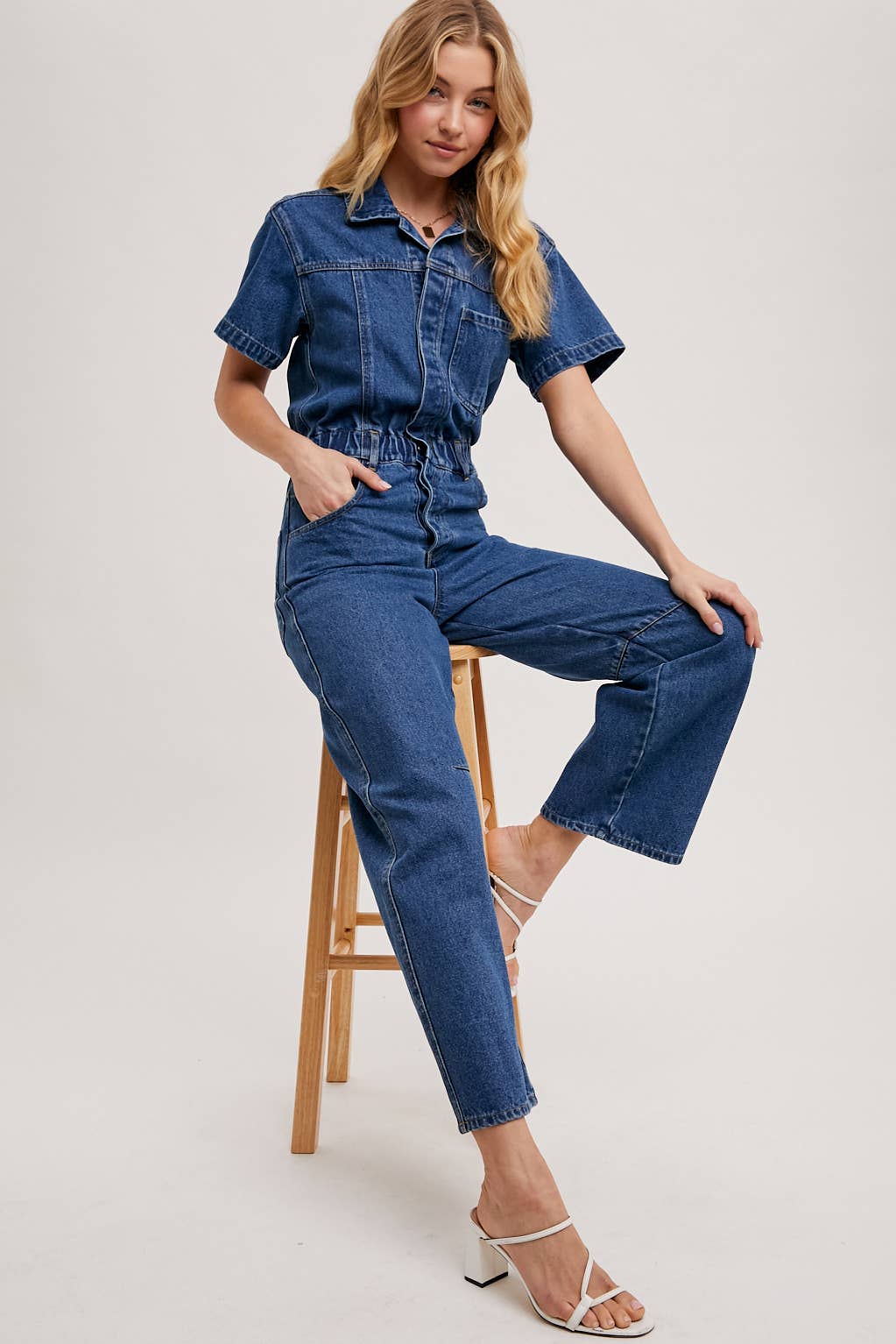 Jo - Denim Button Front Carpenter Jumpsuit