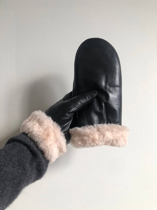 LEATHER SHEARLING MITTENS