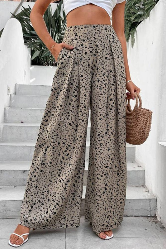 Geri - Floral Printed Pockets High Waist Wide Leg Pants